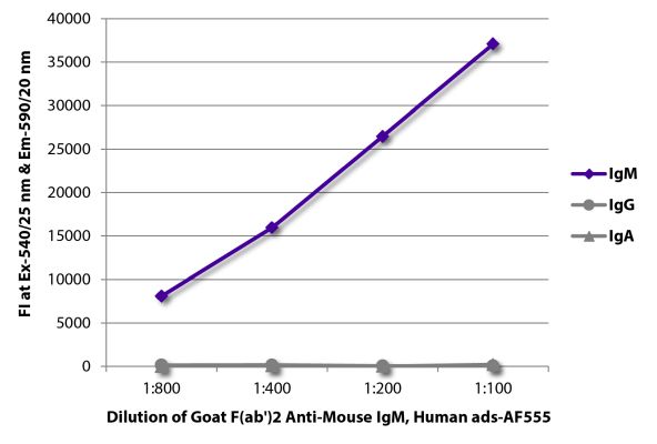 Image: Goat F(ab')2 anti-Mouse IgM (µ)-Alexa Fluor 555, MinX Hu