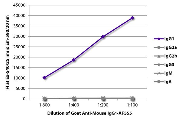 Abbildung: Ziege IgG anti-Maus IgG1 (Fc)-Alexa Fluor 555, MinX keine