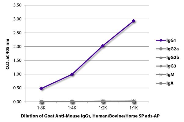 Image: Goat IgG anti-Mouse IgG1 (Fc)-Alk. Phos., MinX Hu,Bo,Ho