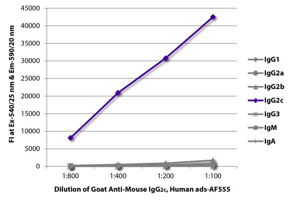 Image: Goat IgG anti-Mouse IgG2c (Fc)-Alexa Fluor 555, MinX Hu