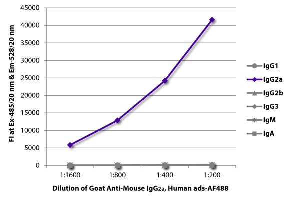 Image: Goat IgG anti-Mouse IgG2a (Fc)-Alexa Fluor 488, MinX Hu
