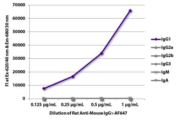 Abbildung: Ratte IgG anti-Maus IgG1 (Fc)-Alexa Fluor 647, MinX keine