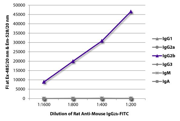 Abbildung: Ratte IgG anti-Maus IgG2b (Fc)-FITC, MinX keine