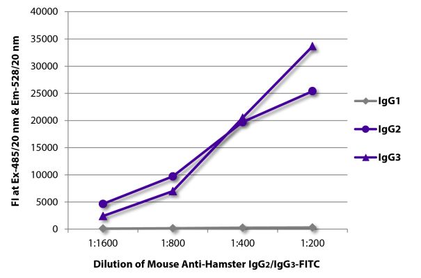 Abbildung: Maus IgG anti-Hamster armenisch IgG2 (Fc),IgG3 (Fc)-FITC, MinX keine
