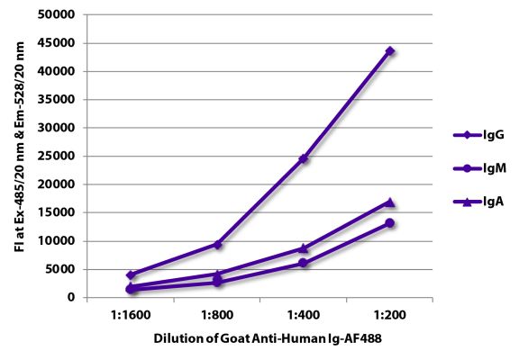Abbildung: Ziege IgG anti-Human IgG+IgM+IgA (H+L)-Alexa Fluor 488, MinX keine