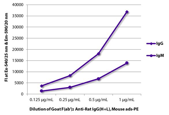 Abbildung: Ziege F(ab')2 anti-Ratte IgG (H+L)-RPE, MinX Ms
