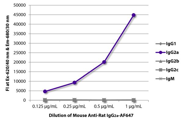 Abbildung: Maus IgG anti-Ratte IgG2a (Fc)-Alexa Fluor 647, MinX keine