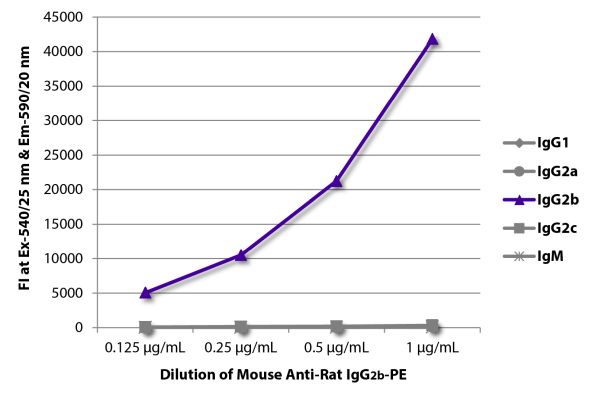 Abbildung: Maus IgG anti-Ratte IgG2b (Fc)-RPE, MinX keine