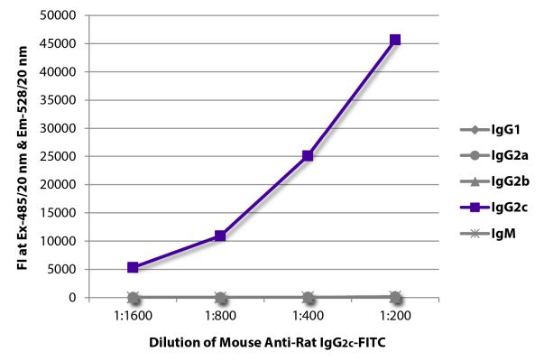 Abbildung: Maus IgG anti-Ratte IgG2c (Fc)-FITC, MinX keine