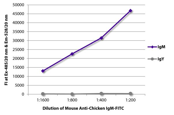 Abbildung: Maus IgG anti-Huhn IgM (µ)-FITC, MinX keine