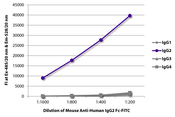 Abbildung: Maus IgG anti-Human IgG2 (Fc)-FITC, MinX keine