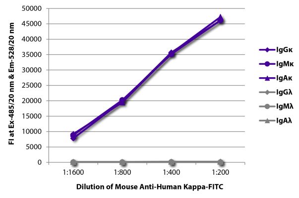 Abbildung: Maus IgG anti-Human Kappa (leichte Kette)-FITC, MinX keine